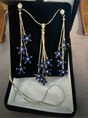 Sterling silver Necklace with Blue Flower Drops